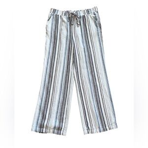 Briggs Linen Blend Pants Striped Blue White Size 16 Elastic Waist Womens